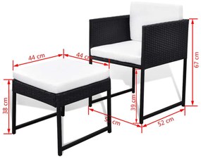 Set da Pranzo da Esterno 9 pz con Cuscini in Polyrattan Nero