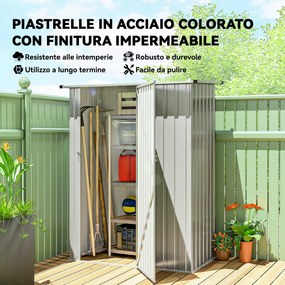 Capanno Porta Attrezzi 142x86x189 cm con Tetto Inclinato e Porta Bloccabile in Metallo Argento...