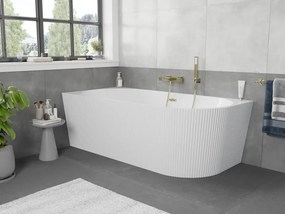 Mexen Silo vasca indipendente ad angolo sinistro scanalata 170 x 80 cm, bianca, troppopieno oro spazzolato - 52891708000L-55