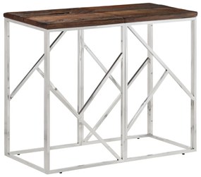 Tavolo Consolle Argento Acciaio Inox E Traverse Legno Massello /