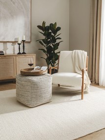 benuta Pure Pouf in lana fatto a mano Rocco Beige/Nero 45x45x45 cm - Tappeto fibra naturale