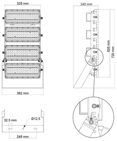 Faro Modulare LED 800W IP66 167lm/W Dimmerabile DALI - INVENTRONICS Colore Bianco Naturale 4.000K