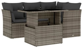 Set divano da giardino 5 pz con cuscini grigio in polyrattan