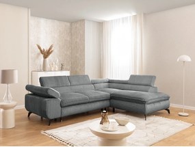 Divano angolare grigio (con penisola a destra/a L) con rivestimento in velluto a coste Marbeya – Ropez