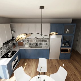 Sospensione Nordica 2 Luci Ares In Acciaio E Rattan Con Bracci Regolabili
