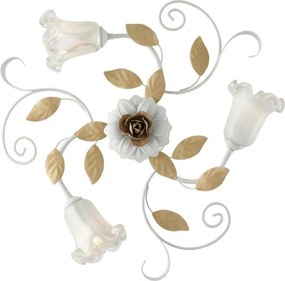 Plafoniera Arte Povera Cesto Metallo Bianco E Oro 3 Luci E14