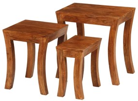 Tavolini Impilabili 3 Pz Massello Di Acacia 50x35x50 Cm Marrone /