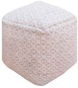 TRAVIS - pouf in lana avorio con decoro 40 x 40