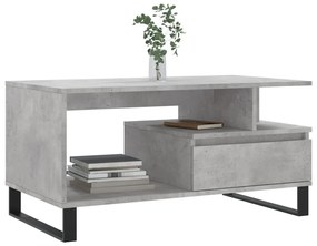 Tavolino salotto grigio cemento 90x49x45 cm legno multistrato