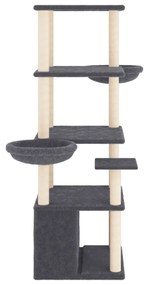 Albero per gatti con tiragraffi in sisal grigio scuro 147 cm