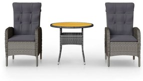 Set da bistrot per giardino 3 pz in polyrattan grigio