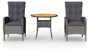 Set da bistrot per giardino 3 pz in polyrattan grigio