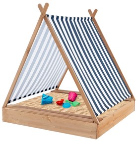 Costway Sabbiera per bambini con copertura, Sabbiera in legno grande con 2 panche per esterni per cortile 124x123cm