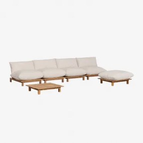 Divano Da Giardino Modulare Reclinabile In 4 Pezzi Con Tavolino E Puff In Legno Di Acacia Brina Beige Crema - Sklum