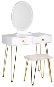 Tavolino da toeletta con 2 cassetti e specchio LED bianco e oro CAEN Beliani