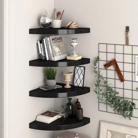 Scaffali Angolari A Parete 4 Pz Neri 35x35x3,8 Cm İn Mdf /