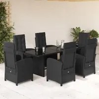 Set da Pranzo da Giardino 7 pz Nero con Cuscini in Polyrattan 3212251