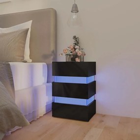Comodino Con Led Nero Lucido 45x35x67 Cm İn Legno Multistrato /
