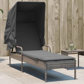 Lettino Prendisole Con Baldacchino Grigio İn Polyrattan /