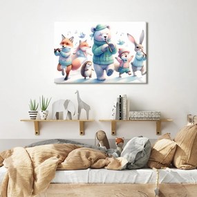 Quadro su tela – Parata musicale di animali nel paesaggio invernale