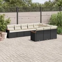 Set Divani da Giardino 10pz con Cuscini in Polyrattan Nero 3258738