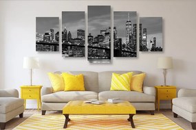 Quadri 5 pezzi – Affascinante ponte di Brooklyn in bianco e nero