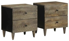 Comodini 2pz Grigio Chiaro 40x33x46 Cm İn Legno Massello Mango /