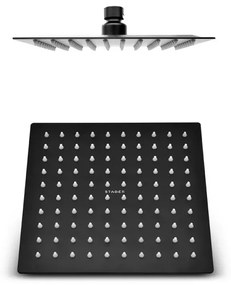 Soffione doccia quadrato 20x20 cm con braccio 30 cm in acciaio nero opaco