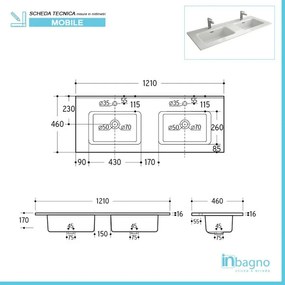 Mobile bagno sospeso 120 cm rovere juta con 4 cassetti Mavi