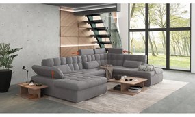 Divano angolare grigio allungabile e con contenitore (con penisola a destra/a U) Merkur – Ropez
