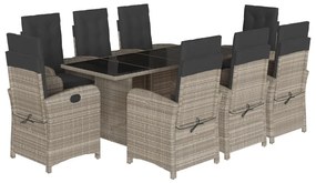 Set pranzo da giardino 9pz con cuscini grigio chiaro polyrattan