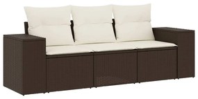 Set divano da giardino 3 pz con cuscini marrone in polyrattan