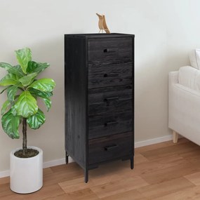 Cassettiera Nera 42x35x110 Cm İn Legno Massello Di Pino /