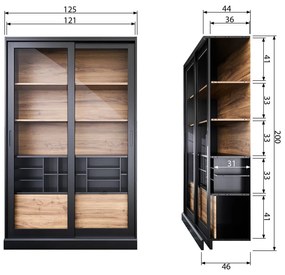 Vetrina nera in legno di pino con ante scorrevoli 125x200 cm James - WOOOD