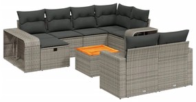 Set Divani da Giardino 11 pz con Cuscini in Polyrattan Grigio