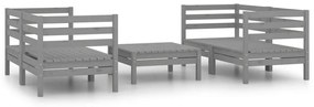 Set divani da giardino 5 pz grigio in legno massello di pino