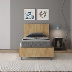 Letto singolo 80x190 testata inclinata Demas senza rete, con rete, contenitore, Quercia / Con Rete