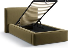Letto singolo imbottito verde con contenitore con rete inclusa 90x200 cm Jodie – Micadoni