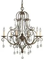 Lampadario Contemporaneo Chateau Acciaio Bronzo Moka Cristallo 6 Luci E14