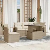 Set Divano da Giardino 6 pz con Cuscini Beige in Polyrattan 3267908