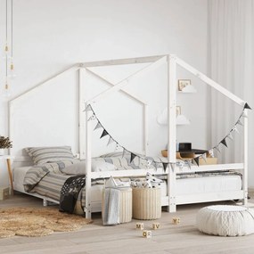 Giroletto Per Bambini Bianco 2x(90x200) Cm Legno Massello Pino /