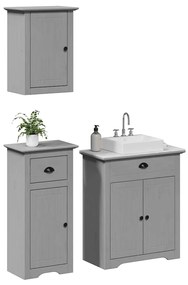 Set Mobili Da Bagno 3 Pz Bodo Grigio İn Legno Massello Di Pino /