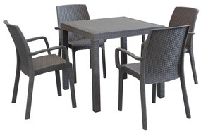 CALIGOLA - set tavolo in resina effetto rattan cm 80 x 80 x 74 h con 4 poltrone Alma