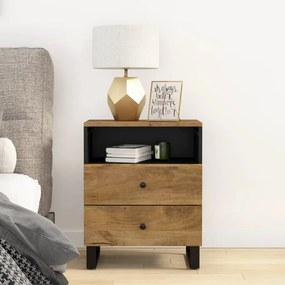 Comodino 50x33x62cm Legno Massello Di Mango E Legno Multistrato /