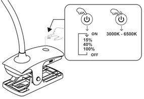 Top Light-LED Lampada da tavolo con morsetto e dimmer a sfioramento BELLA LED/4,8W/5V 3000-6500K nera