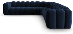 Divano angolare componibile blu con rivestimento in velluto Lupine – Micadoni