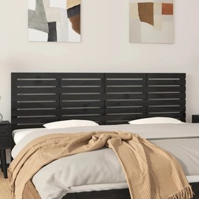Testiera Da Parete Nera 186x3x63 Cm İn Legno Massello Di Pino /