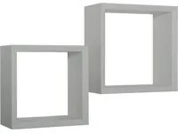 Set 2 Mensole Cubo da Parete Quadrato in Fibra di Legno Ginevra Grigio Sasso