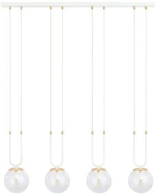 Sospensione 4 Luci Glam In Acciaio Bianco Oro E Sfera In Vetro Trasparente