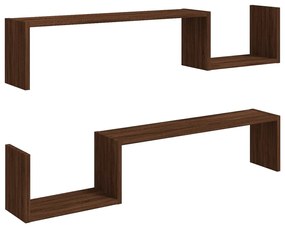 Mensole a muro 2 pz rovere marrone 100x15x20 cm in multistrato